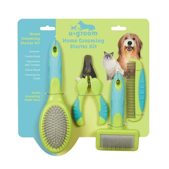 Dog and Cat Home Grooming Kit Slicker Rotating Pin Brush Comb Nail Trimmer 4 pc (1 Kit)