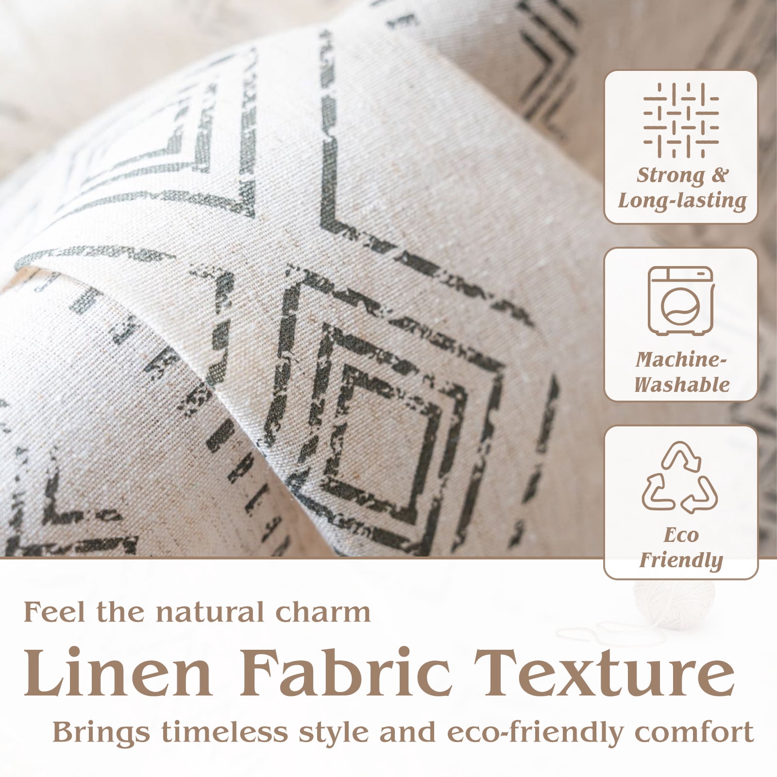 PixelForge Semi Blackout Linen Curtains Geometric Window Curtains 84 Inch Length Farmhouse Light Filtering Drapes for Living Room Bedroom 1 Panel,Beige