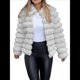 thumbnail image 2 of Chaqueta de Piel Sintética para Mujer, Abrigo Corto Abullonado de Larga, Abrigo Cálido de Invierno. Gris L, 2 of 8