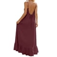 thumbnail image 7 of Women's Linen Dresses Summer Sleeveless Spaghetti Strap Backless Maxi Dress Casual Pleated Hem Baggy Swing Sundress Wine M, 7 of 7