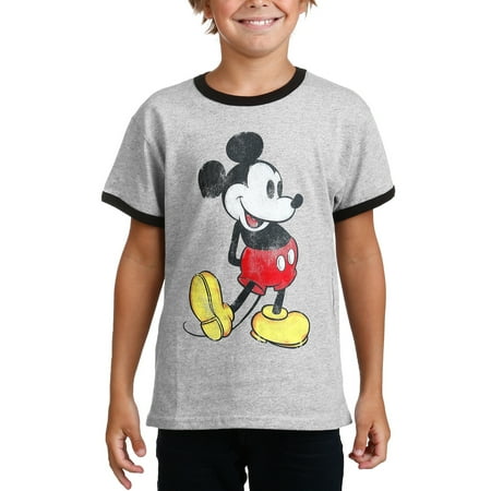 Youth Boys Mickey Mouse Classic Ringer T-Shirt Gray