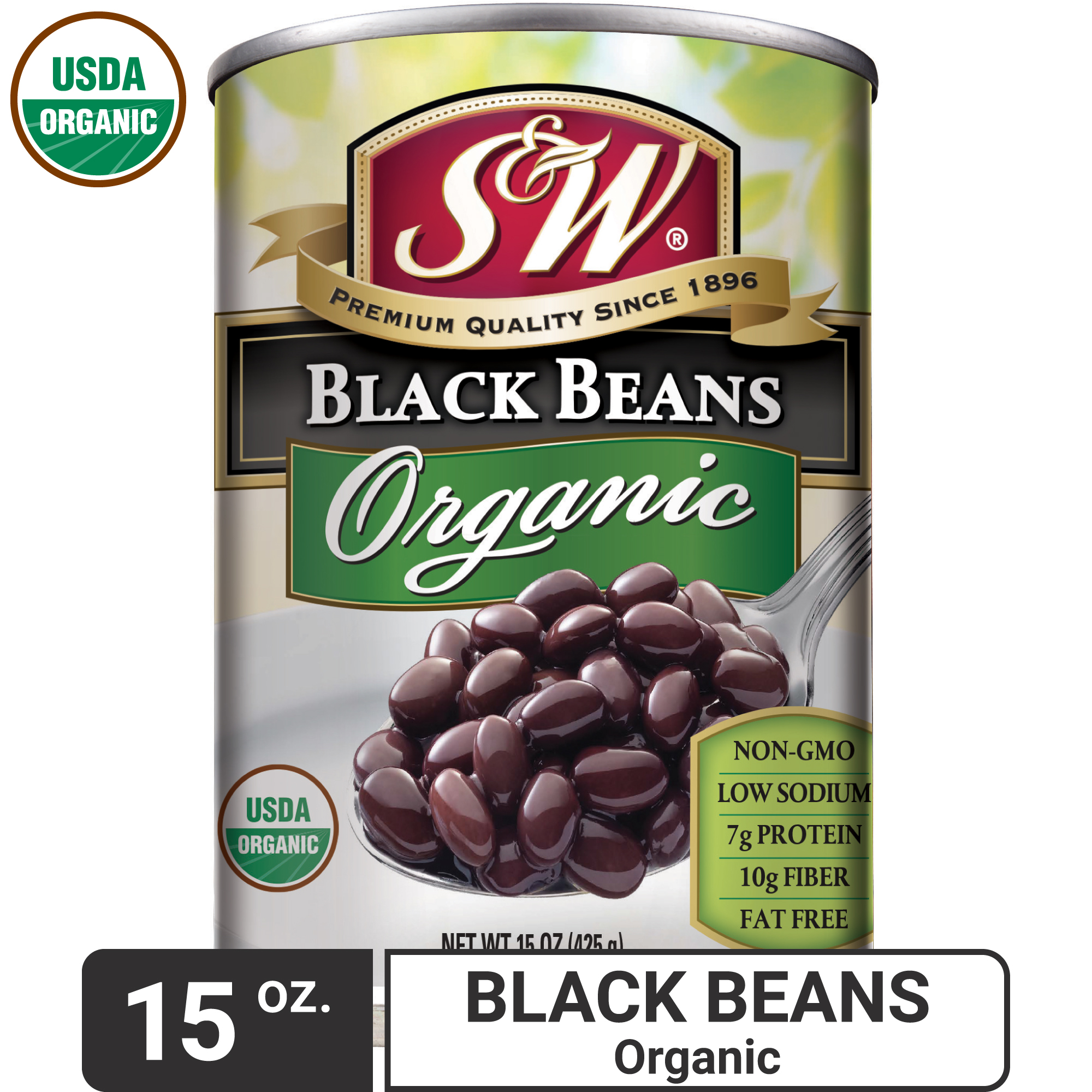 S&W Organic Black Beans 15 Oz. Can