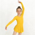 thumbnail image 2 of FRSASU Girl's Dance Leotard Dress Long Sleeve Crew Neck Ballet Skirted Stretchy Lightweight Class Gymnastics Dance Outfit Yellow-E, 2 of 7