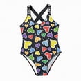 thumbnail image 6 of HCNTES Toddler Swimsuit Girl Color Block Stripe One-Piece Swimwear Toddler Girl Bathing Suits(Black,10-11 Years), 6 of 7