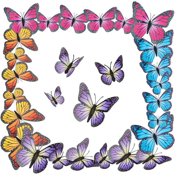 48 piezas de decoraciones de mariposas 3D, 4 colores, PVC, mariposas artificiales para pared con pegatinas, manualidades para decoración de sala de estar y hogar.