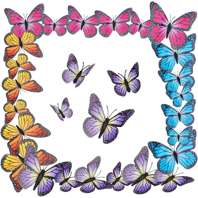 48 piezas de decoraciones de mariposas 3D, 4 colores, PVC, mariposas artificiales para pared con pegatinas, manualidades para decoración de sala de estar y hogar.