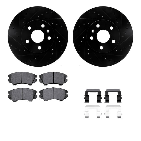 Dynamic Friction Company Front Brake Rotors-Drilled and Slotted-Black with 5000 Advanced Brake Pads includes Hardware 8512-45011