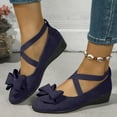 thumbnail image 2 of Bowknot Wedge Mid Heels Dress Shoes for Women Fashion Suede Bow Fall Strappy Ballet Flats Dressy Pumps, 2 of 5