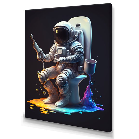 Designart Astronaut Sitting On The Toilet III Canvas Wall Art