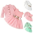thumbnail image 4 of Toddler Girl Clothes Ruffle Girls Winter Coat Kids Tops Flowers Button Warm Outerwear Dress Outfits 2 Piece Outfit for 9-12 Months, 4 of 4
