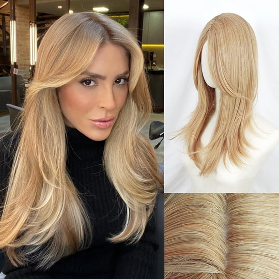 suxuMhao Wig, Mixed Blonde Hair Replacement Piece, 20 IN Straight Synthetic Wig, Natural Looking Headband Wig with Secure Clip-In, 1 Piece Top Wigs for Hair Volumizing