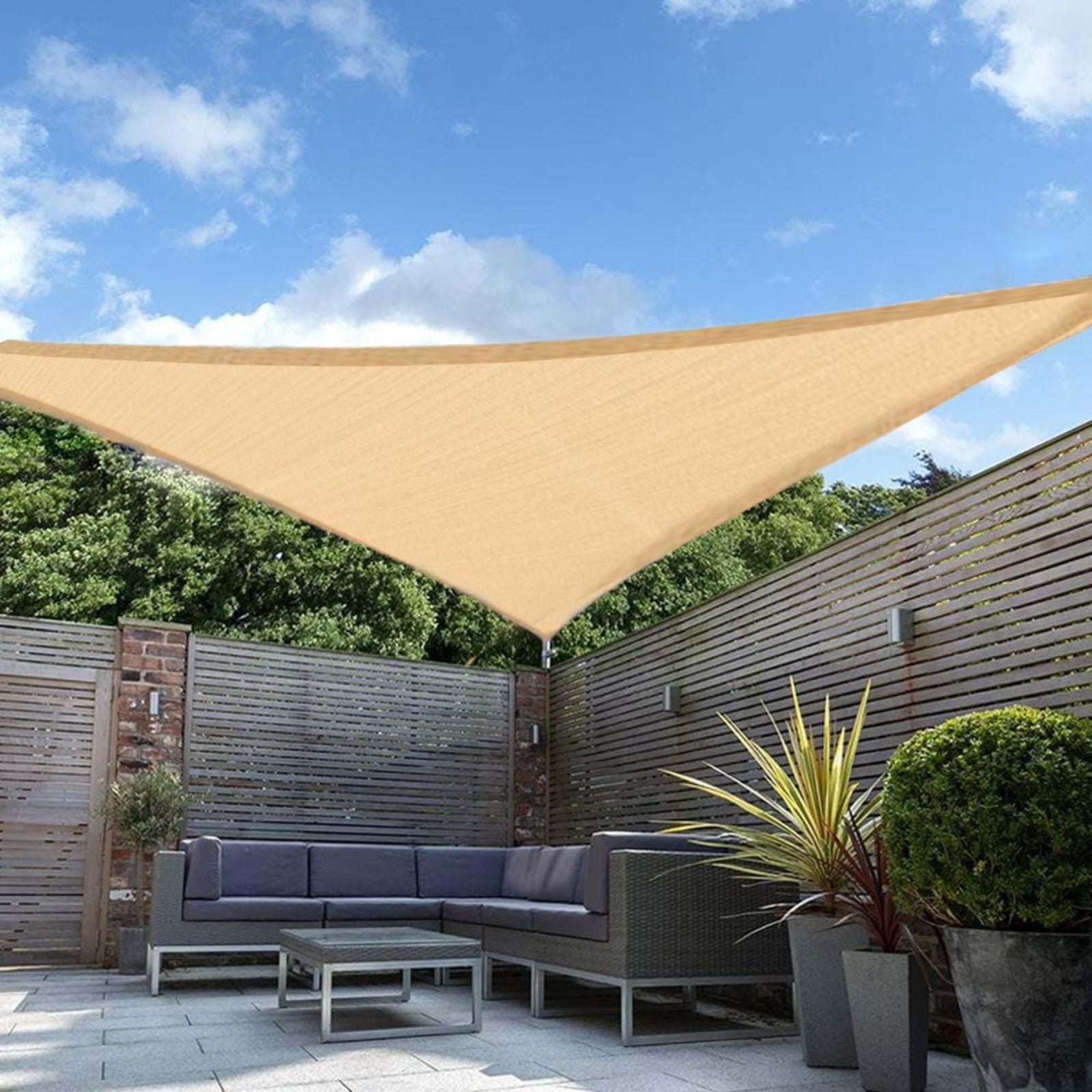 16Ft 97% UV Block Triangle Sun Shade Sail Canopy Outdoor Patio Pool Gray+White 