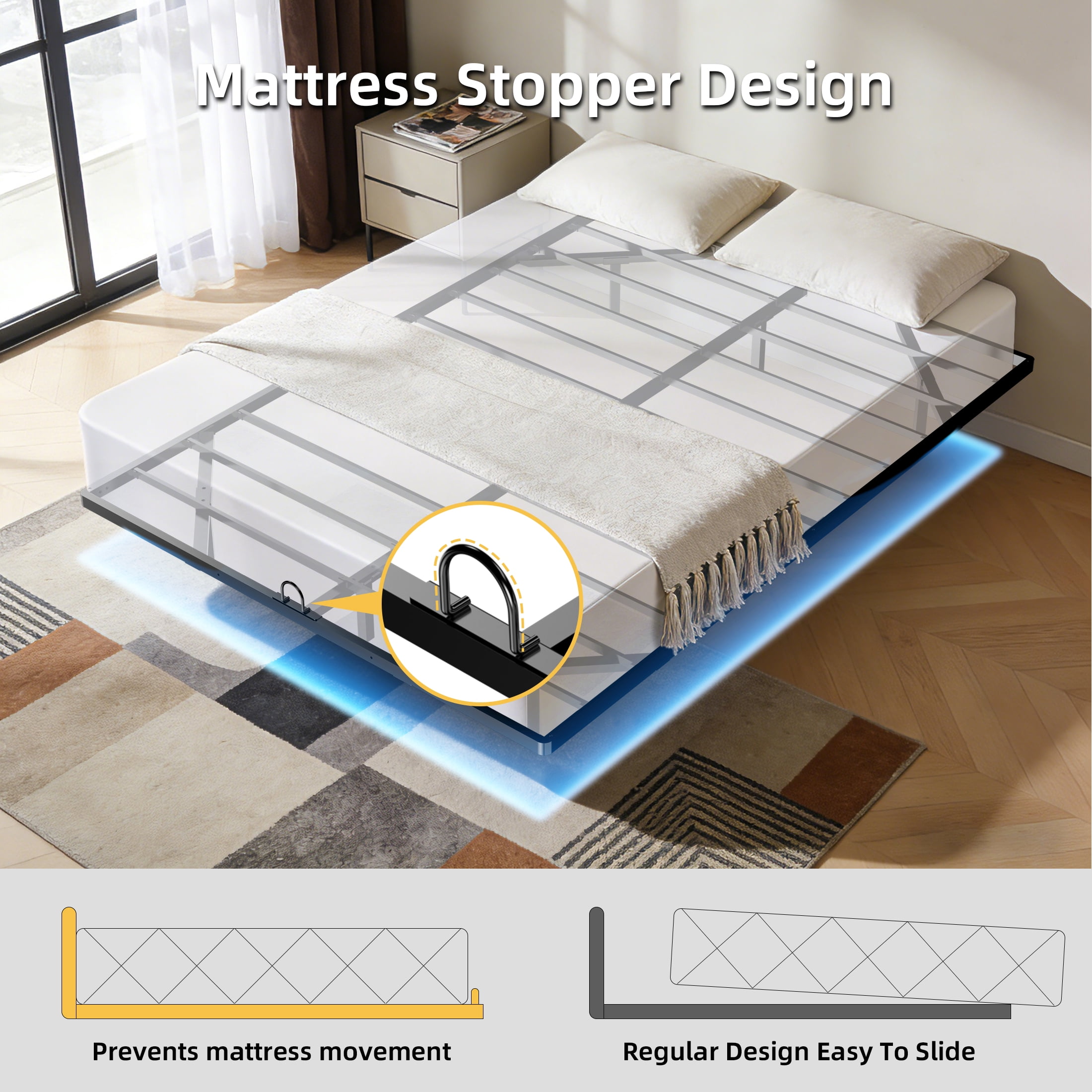 Awesofurni Full Size Floating Bed Frame with Smart LED Lights, Heavy Duty Modern Metal Platform Bed Frame, Easy Assembly, No Box Spring Needed,Noise-Free