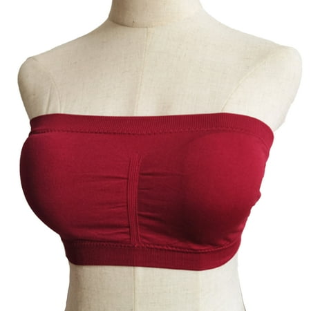 

DTOWER Wireless Bra Strapless Bras Bust Bandeau Padded Seamless Tube Top Intimate with Good Elasticity Basic Style for Evening Dress wine red