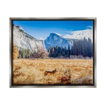Stupell Industries Wolf Grazing Rural Grassland Clear Sky Mountains Photograph Luster Gray Floating Framed Canvas Print Wall Art, Design by Jeff Poe Photography