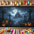 thumbnail image 2 of Gothic Design Halloween Banner with Scary Pumpkins Spooky Castle Backdrop Dark Atmosphere for Halloween Party Decoration, 2 of 5