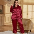thumbnail image 5 of Plus Size Pajama Set for Women Silk Satin Pajamas Long Sleeve Sleepwear Button Down PJs Soft Pj Set with Chest Pocket,  Champagne 3XL, 5 of 8
