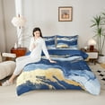 thumbnail image 4 of Manfei Marble Texrure Print Bedding Comforter Set,Fulid Striped Artistic Twin Comforter Sets,Blue Gold Bedding Set For Girls Boys,Super Cozy Room Decor Reversible,2pcs, 4 of 8