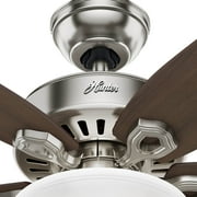 Hunter 42 inch Indoor Ceiling Fan with LED Light - Ceiling Fan with Pull Chain, For Bedroom or Living Room, Standard Mount, No Remote, 5 Blades, Includes Bulbs - Builder 52219, Brushed Nickel