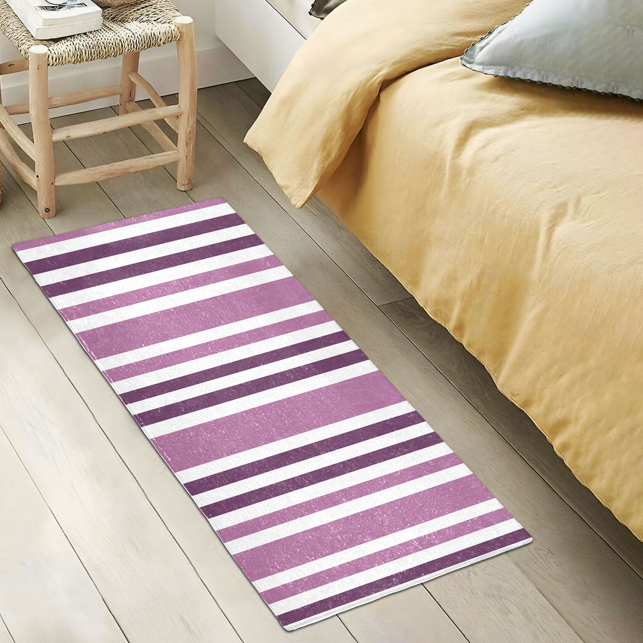 Dailycode Aubergine and White Stripes Bathroom Rugs Non Slip Absorbent Soft Plush Quick Dry Bath Mat, 39"x20"