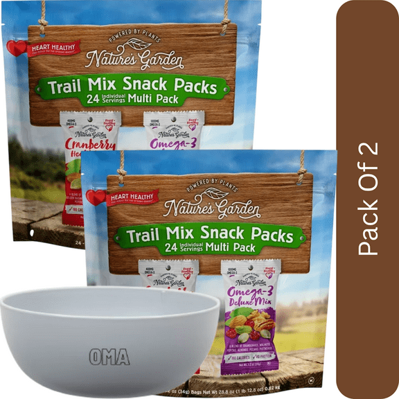 Nature’s Garden Trail Mix Snack Packs, 1.2 oz, 24 ct-2pk, With Olive White Bowl By OMA