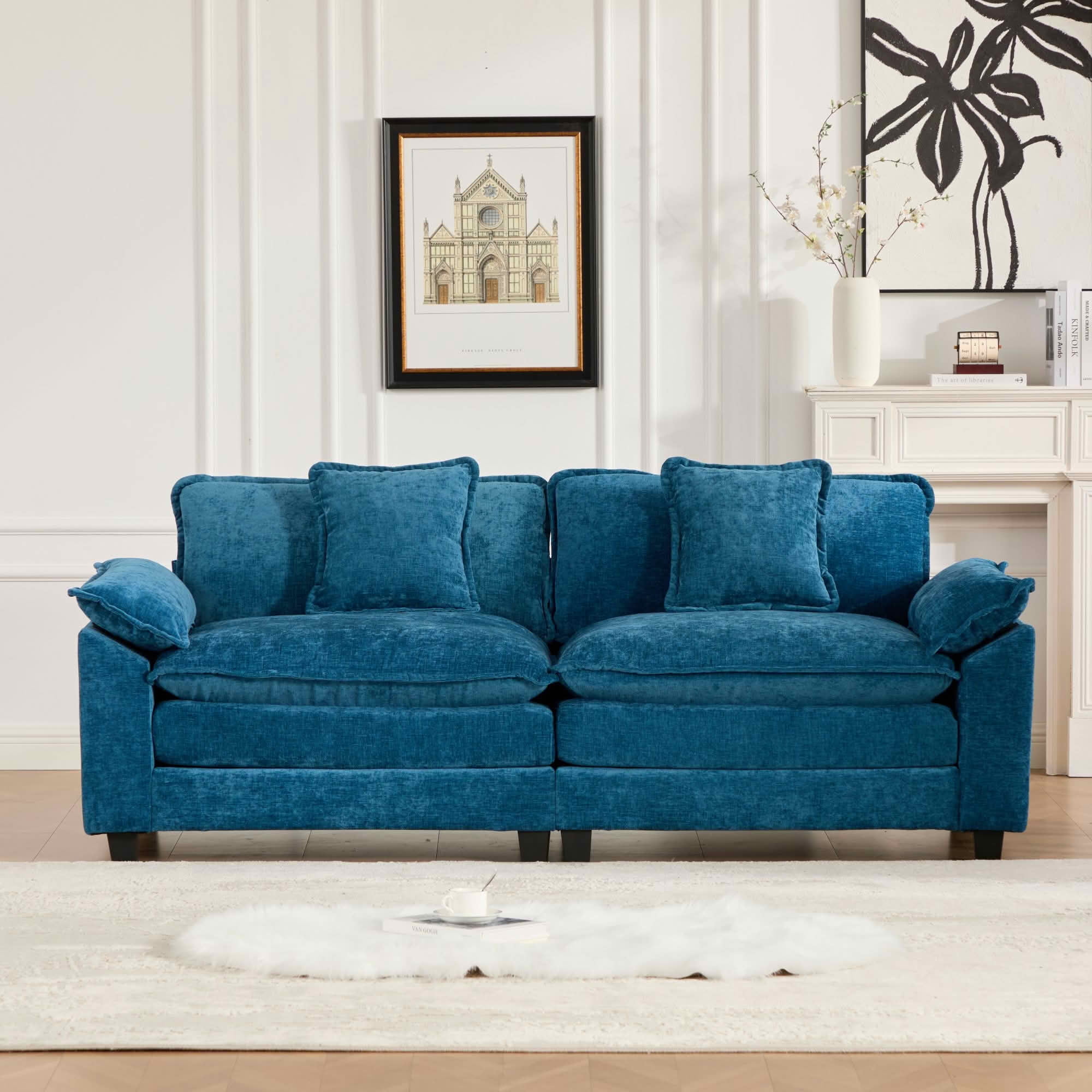 MAYEERTY Wider Armrest Cloud Loveseat Sofa, Chenille Modular Sectional Couch with Double‑Layer Cushion for Home Apartment, Ottoman Not Included