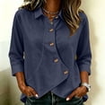 thumbnail image 2 of ATOYSOY Women Collared 3/4 Sleeve Asymmetric Button Down Shirt Irregular Curved Hem Linen Mix Loose Fitted Pullover Blouse Solid Color Casual Office Daily Travel Shopping Outfit, 2 of 6