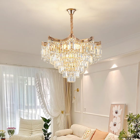 LUOLAX 30-inch modern luxury five-tiered crystal chandelier, suitable for living room, villa, mansion, dining room, bedroom, and duplex apartment decorative lighting.