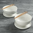 thumbnail image 3 of Infuse 8 Piece Ceramic Ramen Bowl Set with Chopsticks and Trivets/Lids, White, 3 of 5