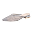 thumbnail image 2 of ZunFeo Womens Slides Silver Pointed Toe Mules | Low Block Heel Breathable Mesh | Casual Slip On Shoes for Women | Sizes 5.5-9,Size 9, 2 of 9