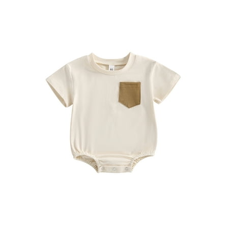 

Baby Summer Romper Casual Solid Color Short Short Sleeve Jumpsuit with Pocket for Newborn Boy Girls Clothes