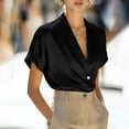 thumbnail image 6 of NuoCaiYun Satin Shirts for Women Button Down Short Sleeves Dressy Shirt Trendy Shawl Collar Office Blazer Blouse Tops, 6 of 6
