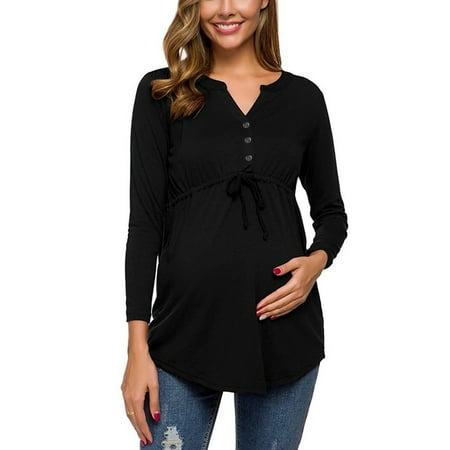 

Frostluinai Maternity Shirts Women S Maternity Tops V-Neck Front Pleat Tunic Pregnancy Shirts Nursing Blouse Long Sleeve Bandage Solid Color Tops