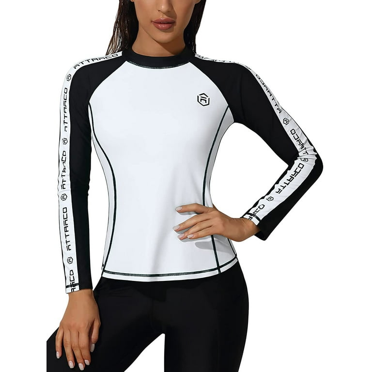 Women s Long Raglan Sleeve Rash Guard High Crew Neck Swim Shirt