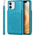 thumbnail image 6 of for iPhone 12 Mini Wallet Case with RFID Blocking Card Holder,PU Leather Magnetic Buttons Portrait Stand Flip Wrist Strap Shockproof Case for iPhone 12 Mini 5.4 Inch,Mandala Blue, 6 of 15
