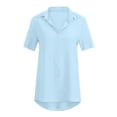 thumbnail image 6 of Kcolen Button Down Shirt Women Slim Fit Short Sleeve Pullovers Womens Casual Tops Solid Color Drop Shoulder Oversized Comfy Work Blouses Business Outfits Fashion Clothing,Blue, 6 of 8