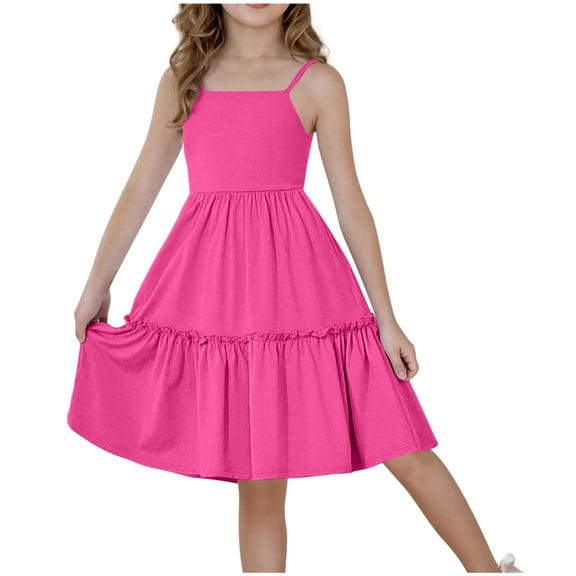 snilers Girls Tie Back Dress Square Neck Spaghetti Strap Ruffle Hem Summer Dresses Casual Beach Vacation Sundress Size 4-15 Years