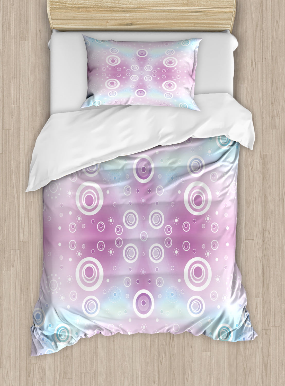 Details about   Pastel Quilted Bedspread & Pillow Shams Set Fantasy Random Circles Print 