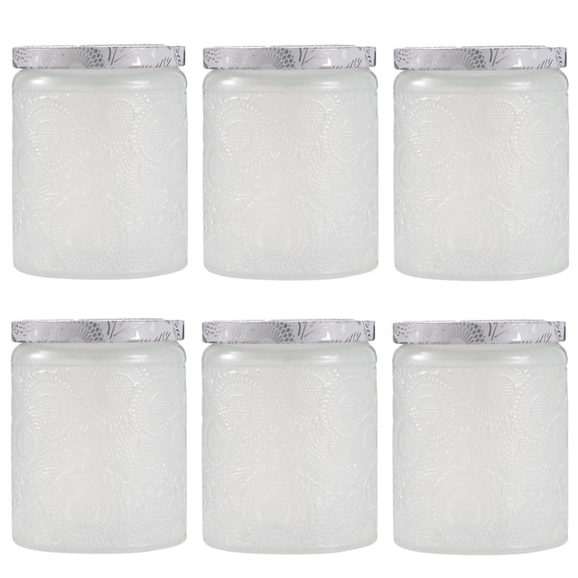 MasteelfCA 6pcs Embossed Glass Candle Container Kits Empty Round Candle Making Mason Jars