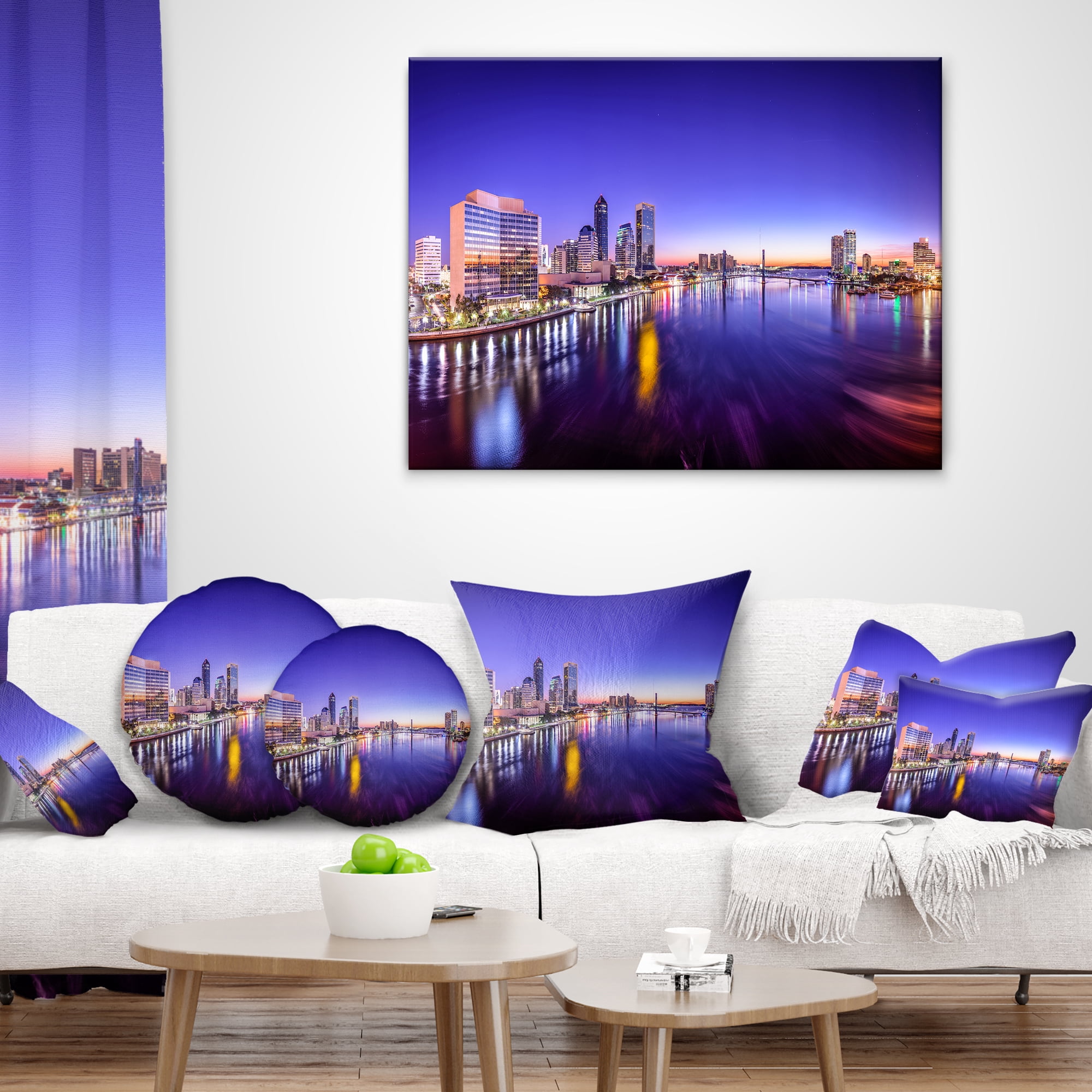Designart Jacksonville Florida City Cityscape - Photography Throw Pillow - 16x16