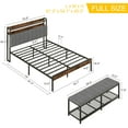 thumbnail image 3 of VECELO Full Size Bed Frame with Shoe Bench&Storage Headboard, Upholstered Platform with Charging Station and LED Lights, Mattress Foundation with Strong Slats Support, No Box Spring Needed, Grey, 3 of 10