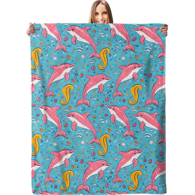 Bonita manta de delfín: manta de franela suave, acogedora y ligera para todos, cálida y difusa, regalo ideal, perfecta para sofá, cama, viajes, oficina, 50 x 40 pulgadas