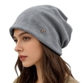 thumbnail image 4 of Women's Knit Slouchy Beanie, Winter Warm Thickened Soft Hat, Oversized Cozy Loose Cap for Cold Weather, One Size Fits All Stretchy Slouch Cap Grey, 4 of 6