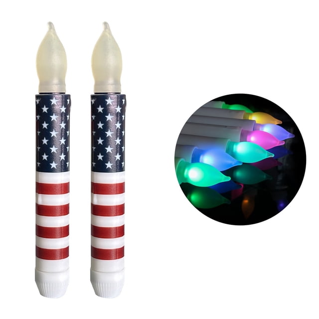 Linnome Patriotic LED Flameless Taper Candle Set with Remote Timer Design for 4th of July Independence Day