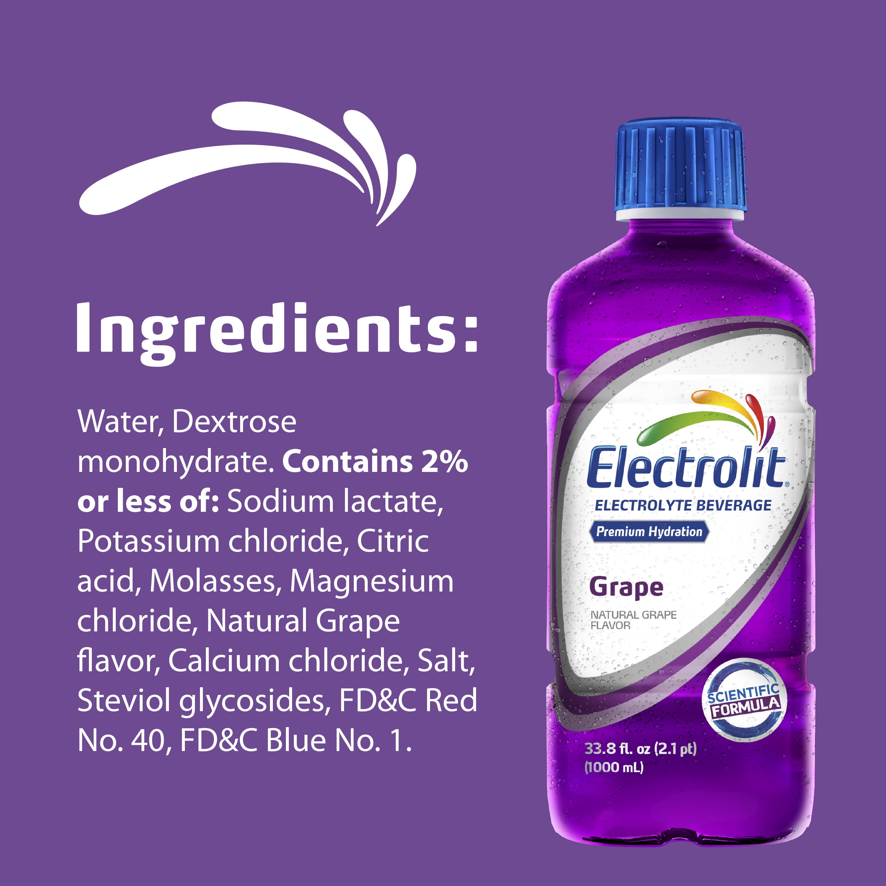 Electrolit Hydration Beverage, Grape, 33.8 Fluid Ounces