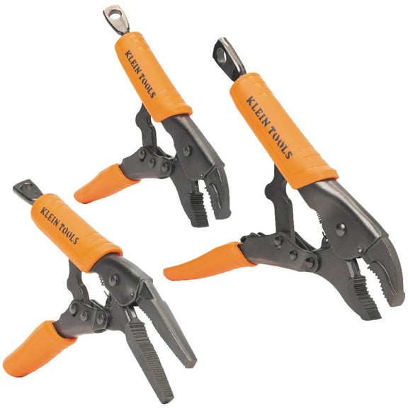 Klein Tools 38665 Locking Pliers, Long Nose 6", Curved Jaw 7" & 10", 3 Pc.