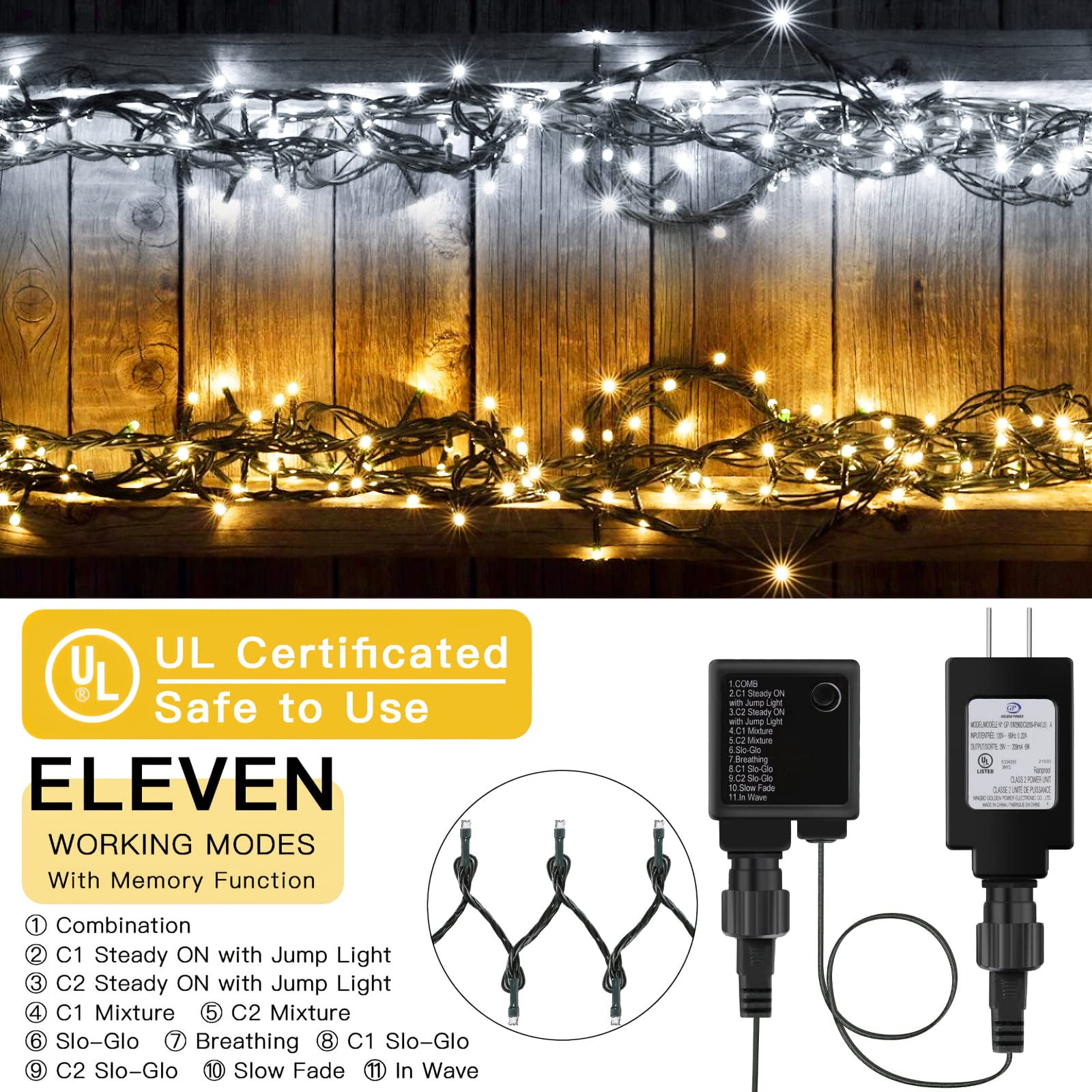 108ft 300LED Christmas Lights Connectable with 8 Modes & Timer Remote, –