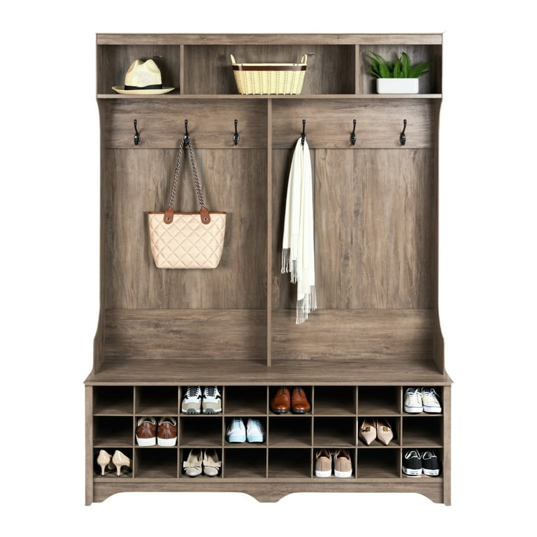 Prepac Entryway Mudroom Coat Rack, 24 Shoe Cubby, Storage Bench