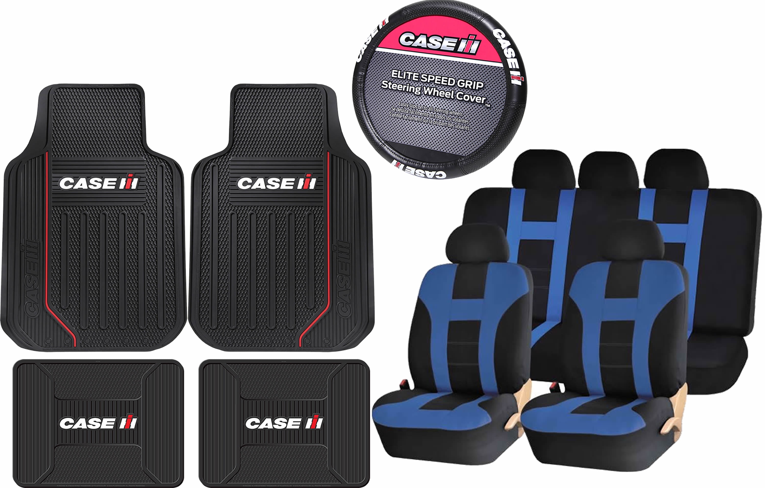 14pc Case Ih International Harvester All Weather Front Rear Floor Mats Steering Black Blue Seat Covers Set Car Truck Suv