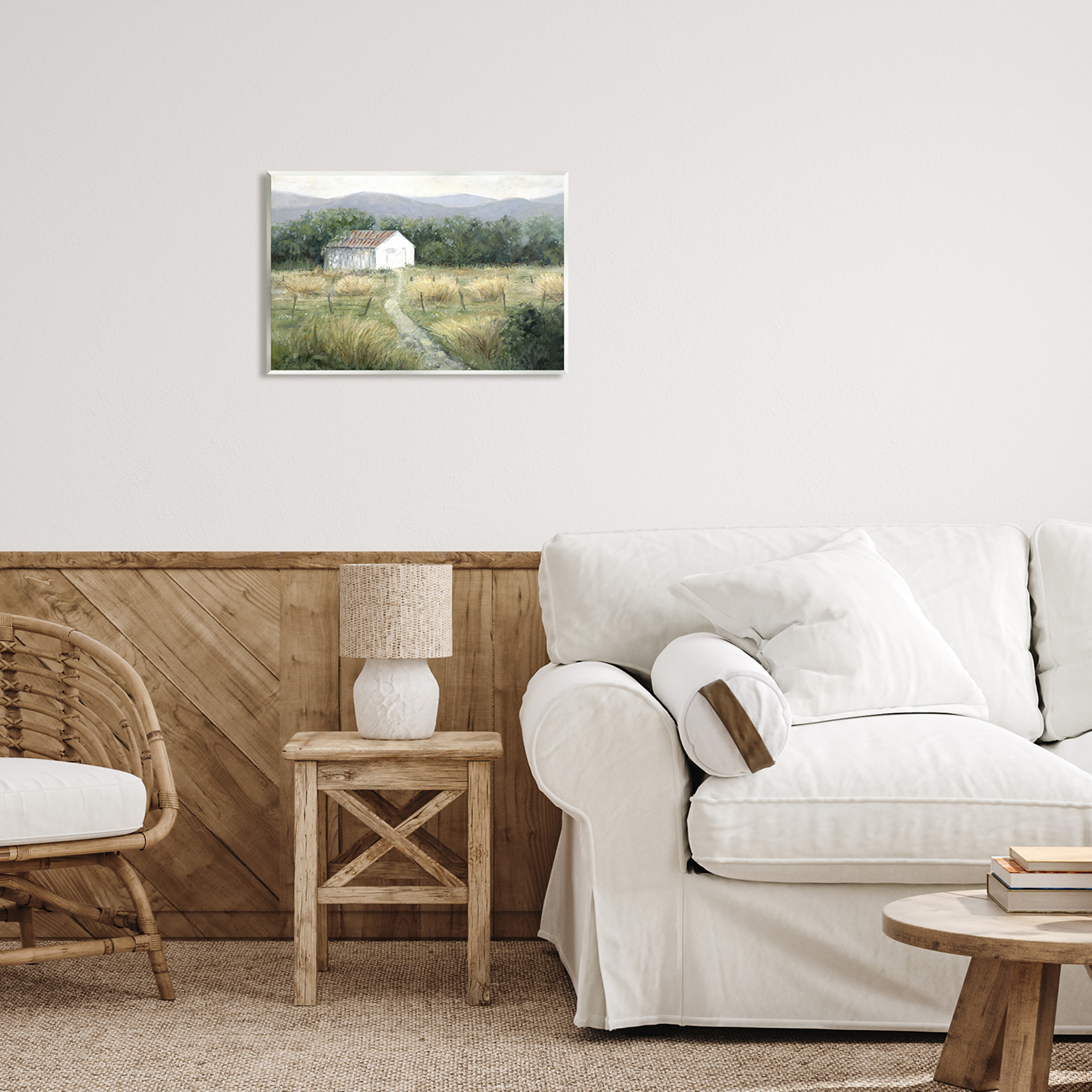 Stupell Industries Traditional White Cottage Path Landscape Painting Unframed Art Print Wall Art, 19 x 13
